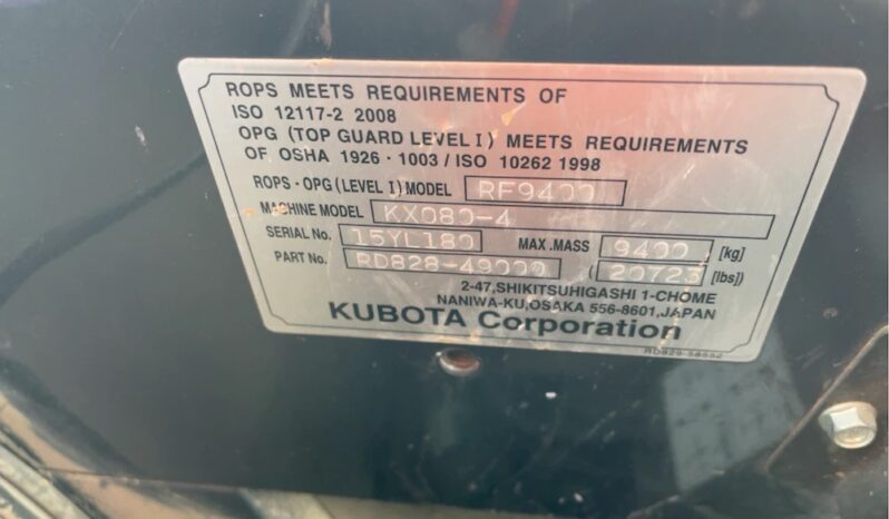 2016 Kubota KX080-4 full